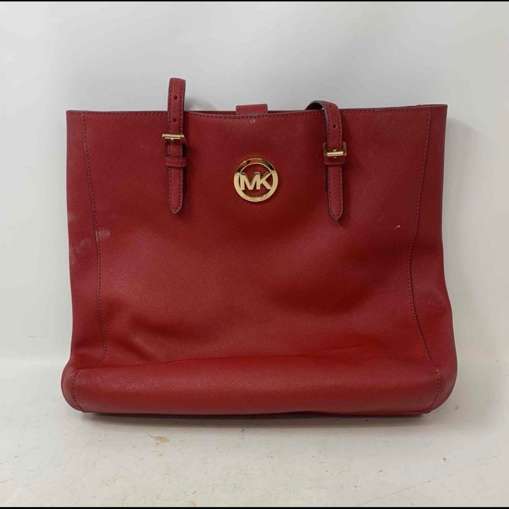 Michael Kors Red Leather Tote with Gold Hardware